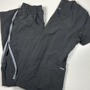 MedGear Relaxed Scrubs Set Multi-pocket Top & Pants Size S Heather Charcoal